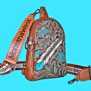 🍂Montana West Embroidered Turquoise Feather Crossbody Bag